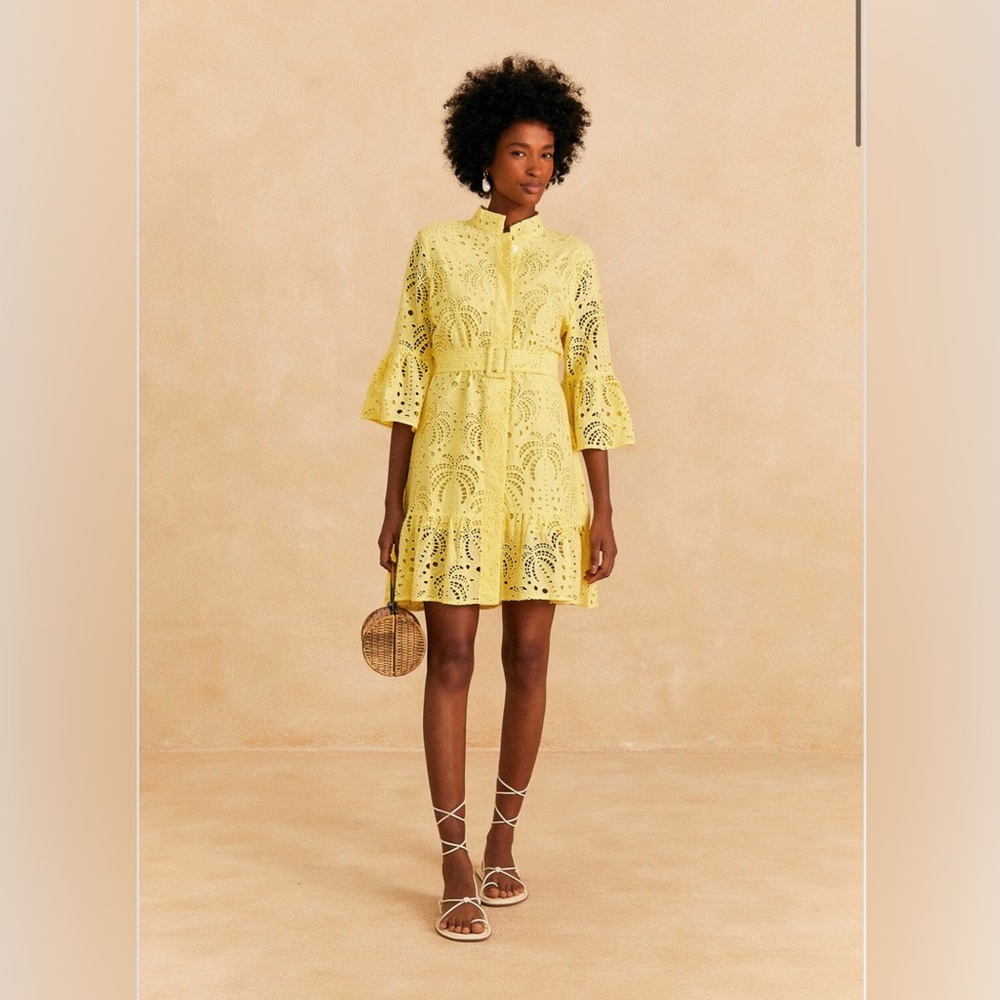 Farm Rio Light Yellow Palm Tree Mini Dress